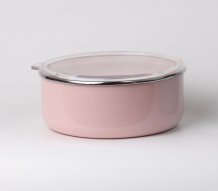 Фото товара Миска эмалированная Ø16см, 1,0л, Пастель, розовый, крышка - акрил, Катюша, арт.7611-100-2